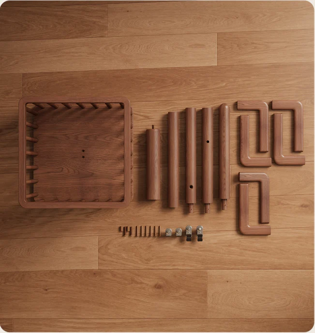 Solid Wood Cactus Coat Rack with Basket and Universal Wheels - Image 4