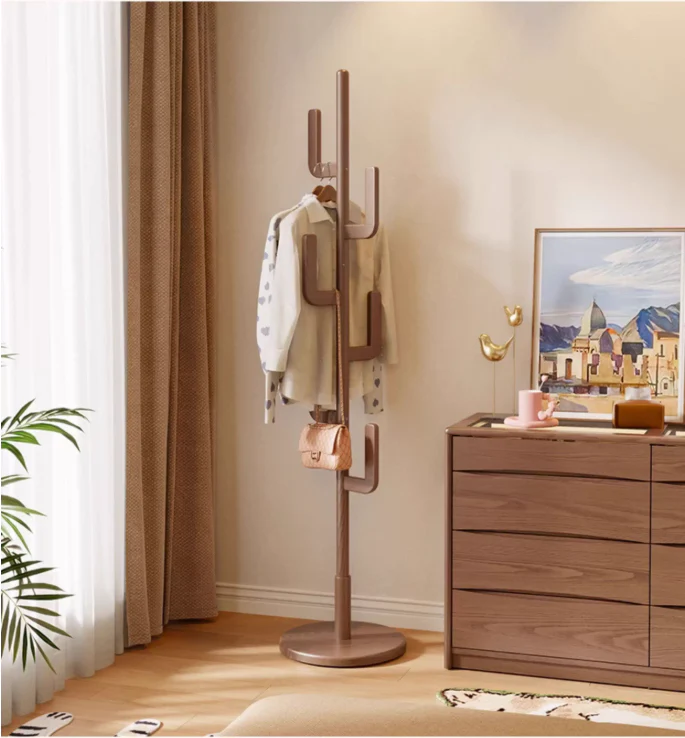 Solid Wood Cactus Coat Rack with Basket and Universal Wheels - Image 6
