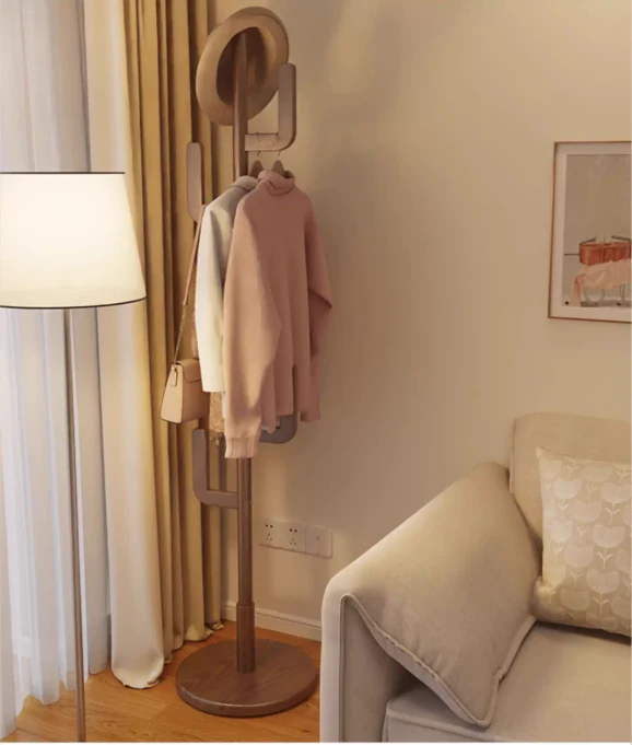 Solid Wood Cactus Coat Rack with Basket and Universal Wheels - Image 7