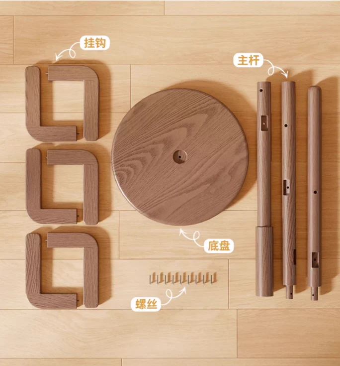 Solid Wood Cactus Coat Rack with Basket and Universal Wheels - Image 9