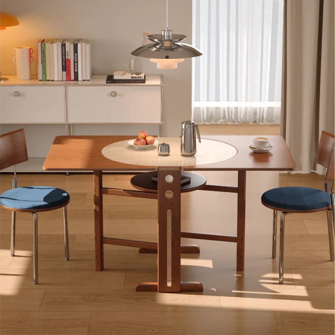 Solid Wood Double Drop Leaf Dining Table with Sintered Stone Tabletop - Image 4