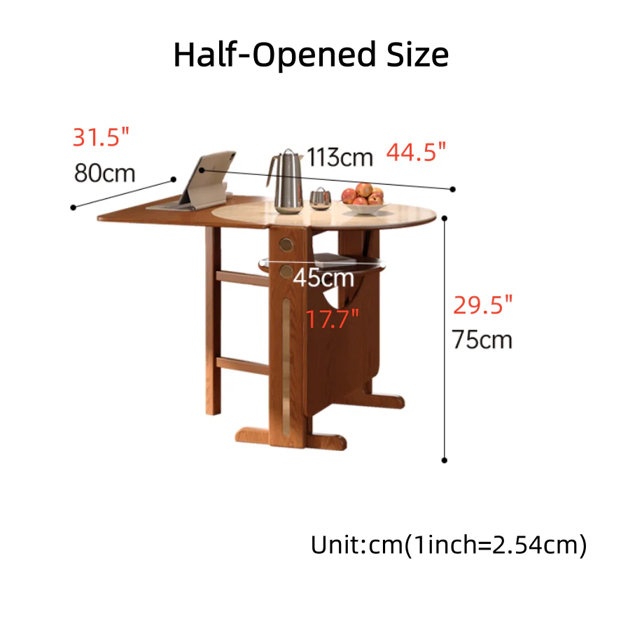 Solid Wood Double Drop Leaf Dining Table with Sintered Stone Tabletop - Image 7