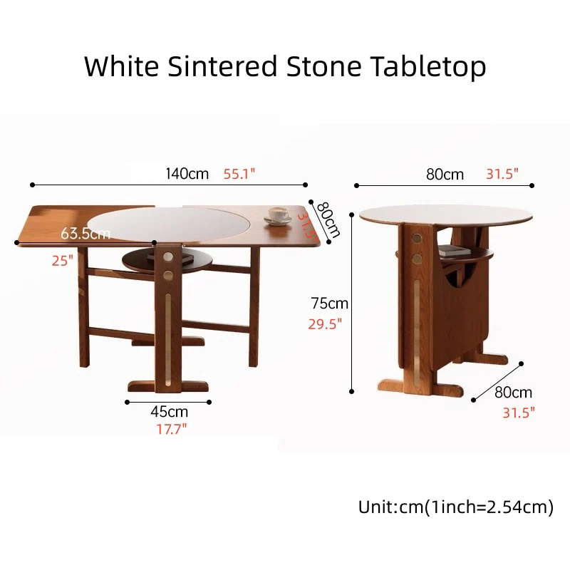 Solid Wood Double Drop Leaf Dining Table with Sintered Stone Tabletop - Image 9