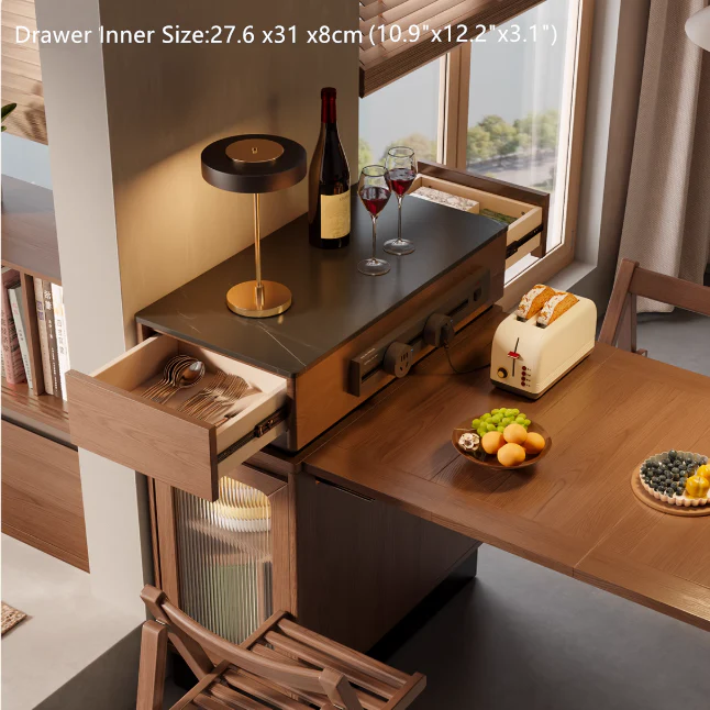 Solid Wood Extendable Kitchen Island Table with Storage and Foldable Dining Design - Image 12