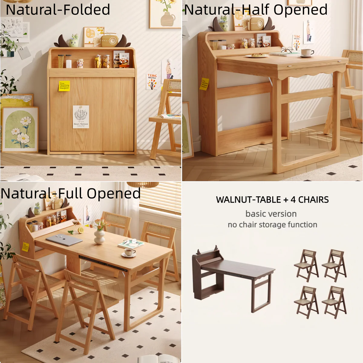 Solid Wood Folding Multifunctional Dining Table for Small Apartments
