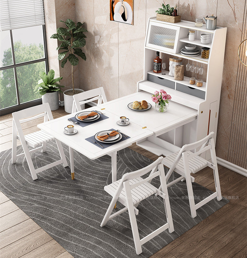 Solid Wood Folding Multifunctional Dining Table with Cabinet and Folding Chairs - Image 11