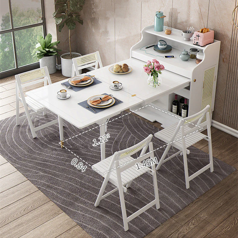 Solid Wood Folding Multifunctional Dining Table with Cabinet and Folding Chairs - Image 2