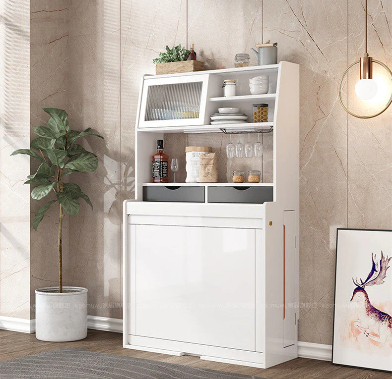 Solid Wood Folding Multifunctional Dining Table with Cabinet and Folding Chairs - Image 8