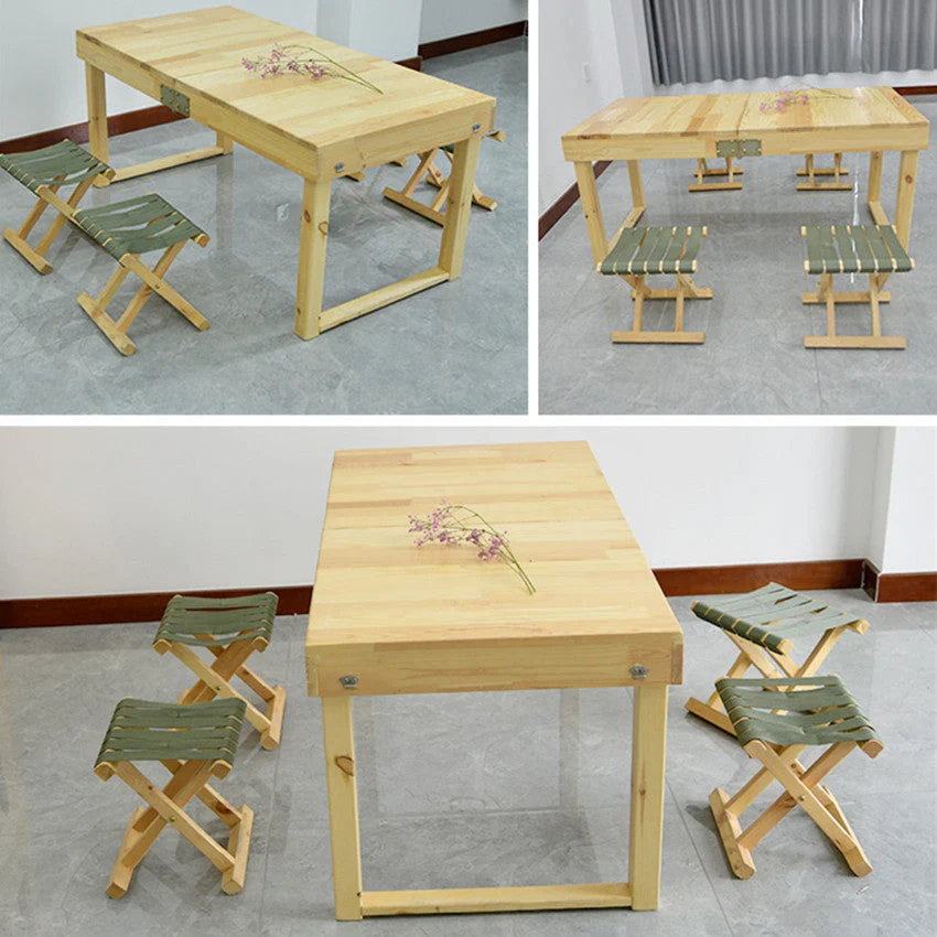 Solid Wood Folding Table with 4 Stools - Image 6