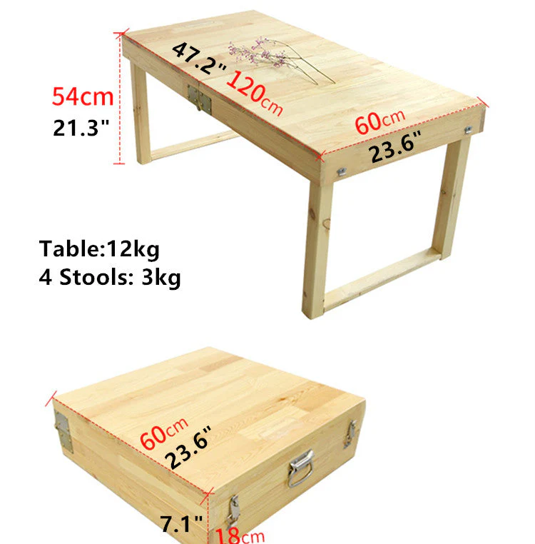 Solid Wood Folding Table with 4 Stools - Image 7