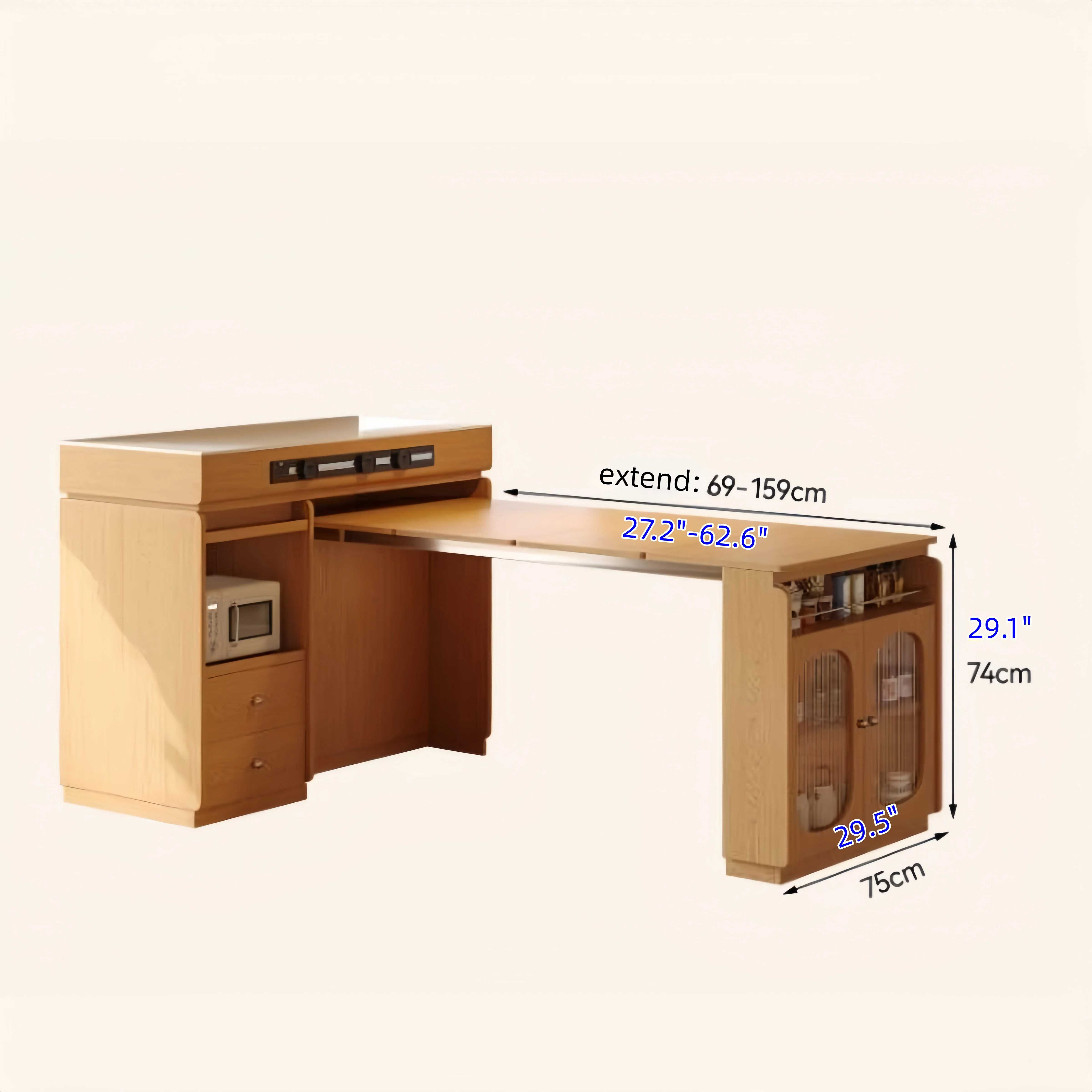 Solid Wood Kitchen Island Cabinet with Extendable Table - Image 10