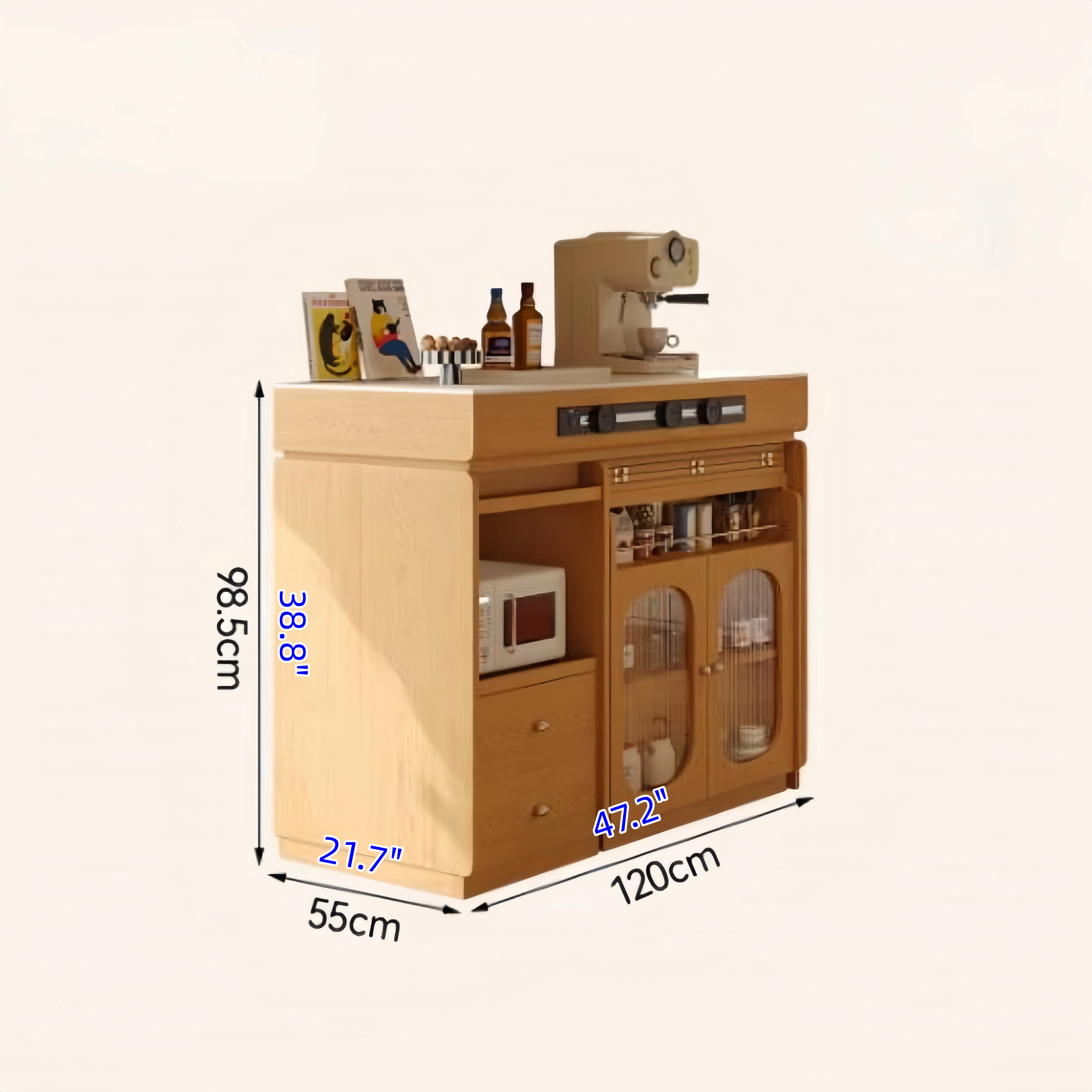 Solid Wood Kitchen Island Cabinet with Extendable Table - Image 11