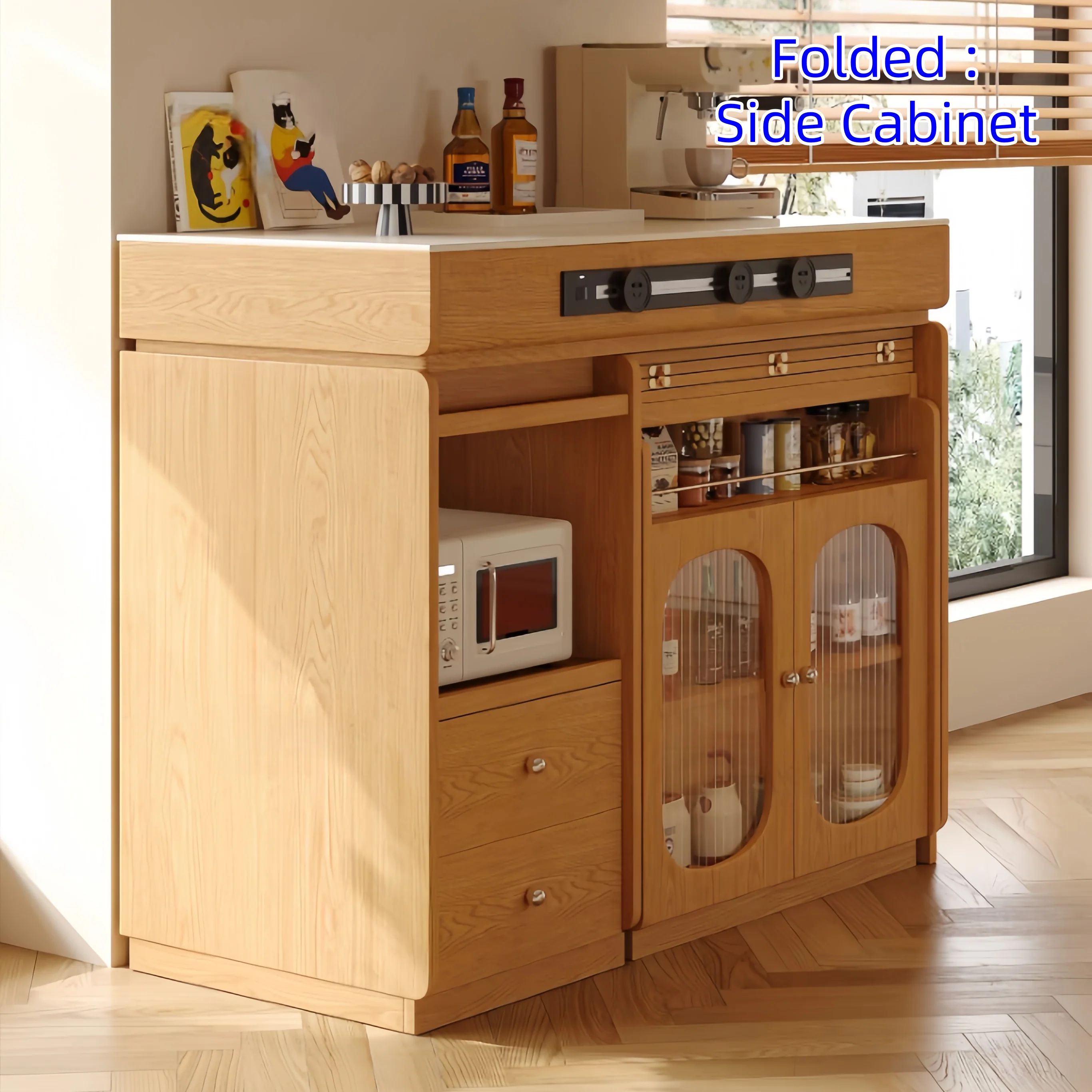 Solid Wood Kitchen Island Cabinet with Extendable Table - Image 2