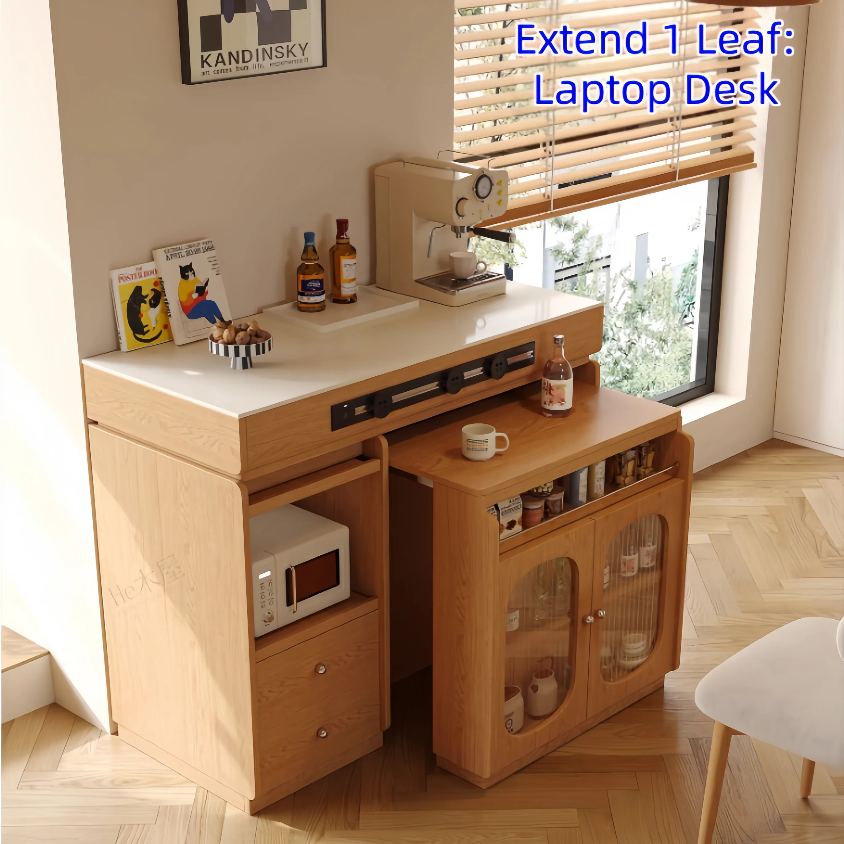 Solid Wood Kitchen Island Cabinet with Extendable Table - Image 3