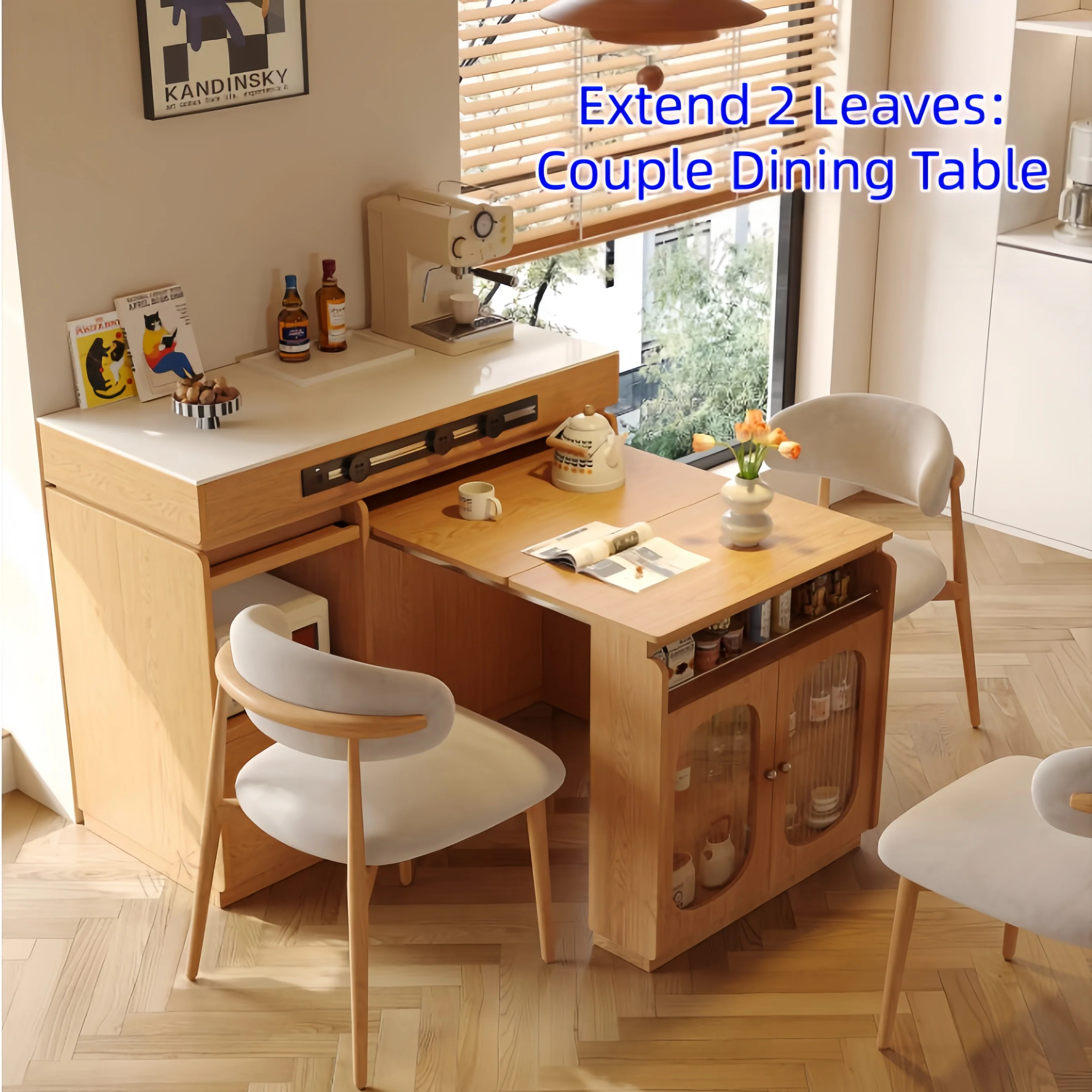 Solid Wood Kitchen Island Cabinet with Extendable Table - Image 4