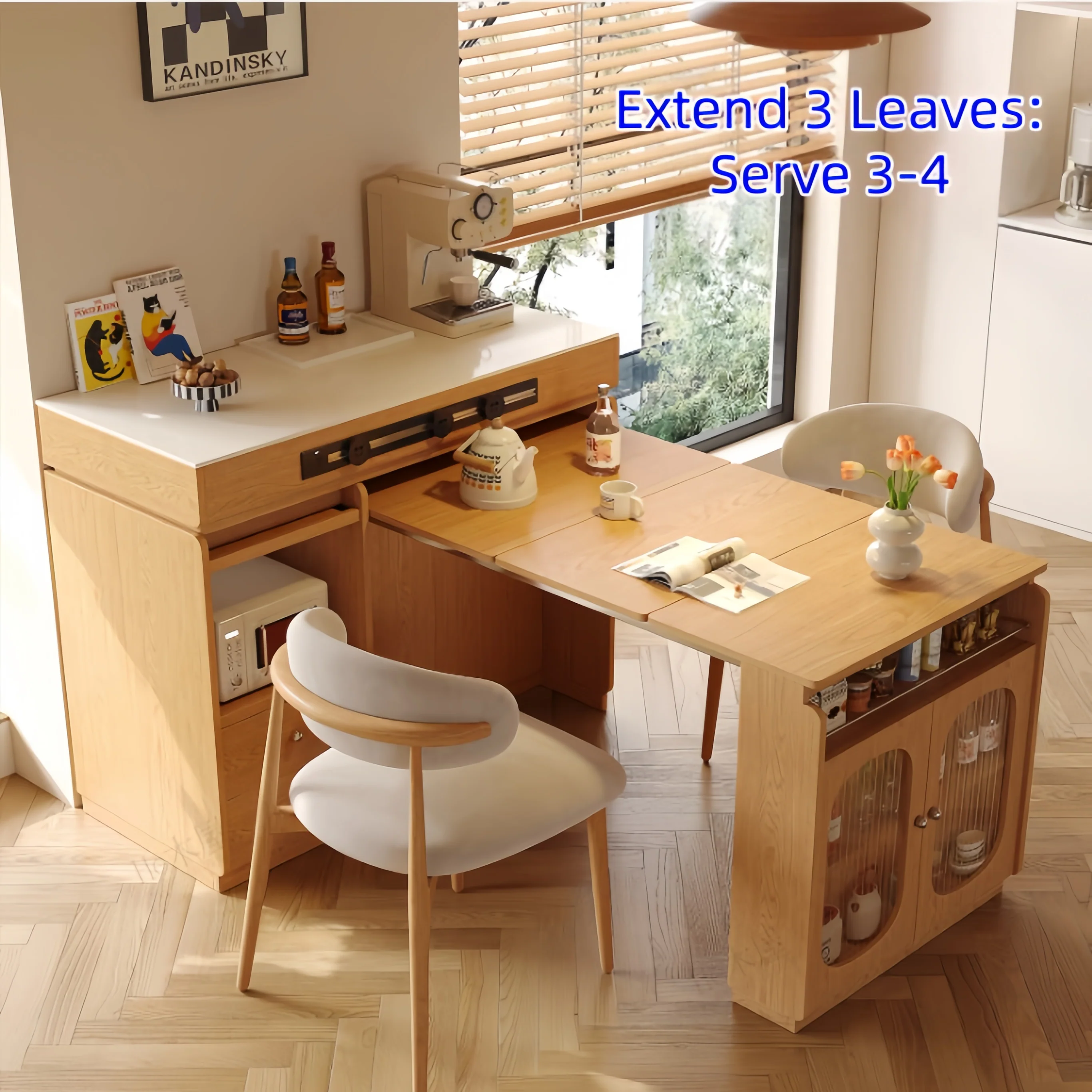 Solid Wood Kitchen Island Cabinet with Extendable Table - Image 5