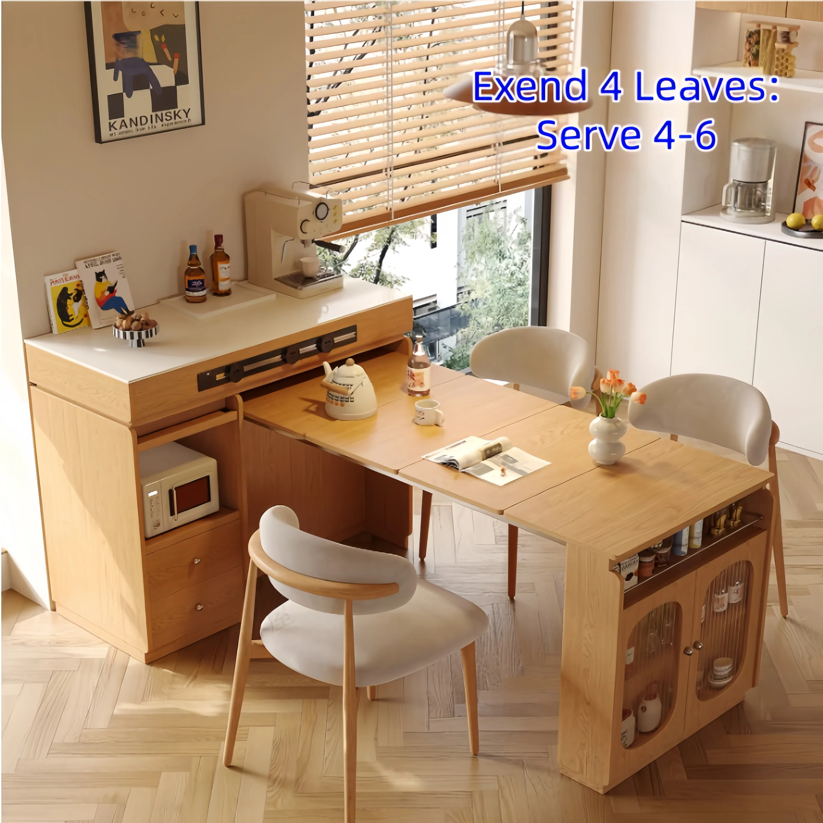 Solid Wood Kitchen Island Cabinet with Extendable Table - Image 6