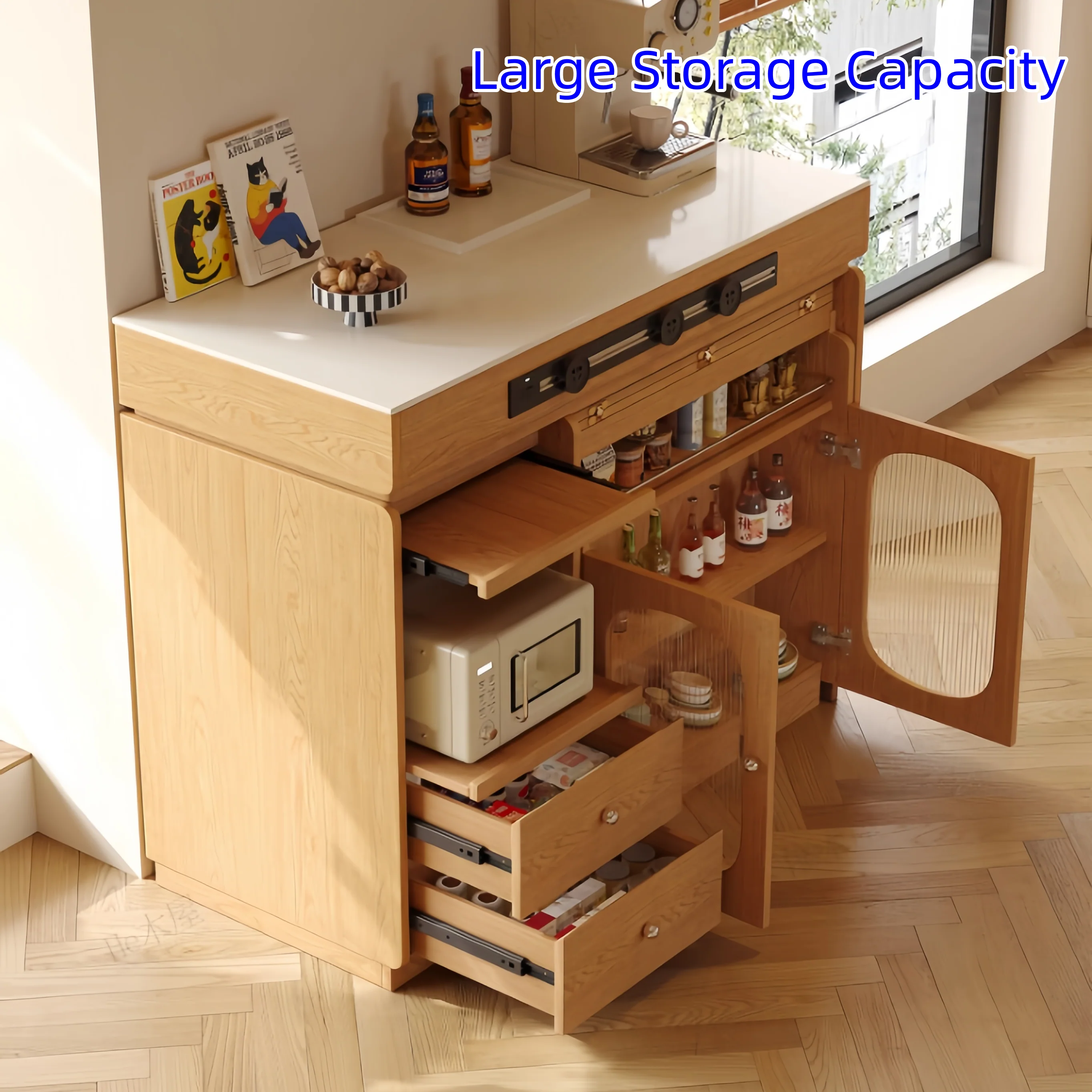 Solid Wood Kitchen Island Cabinet with Extendable Table - Image 7