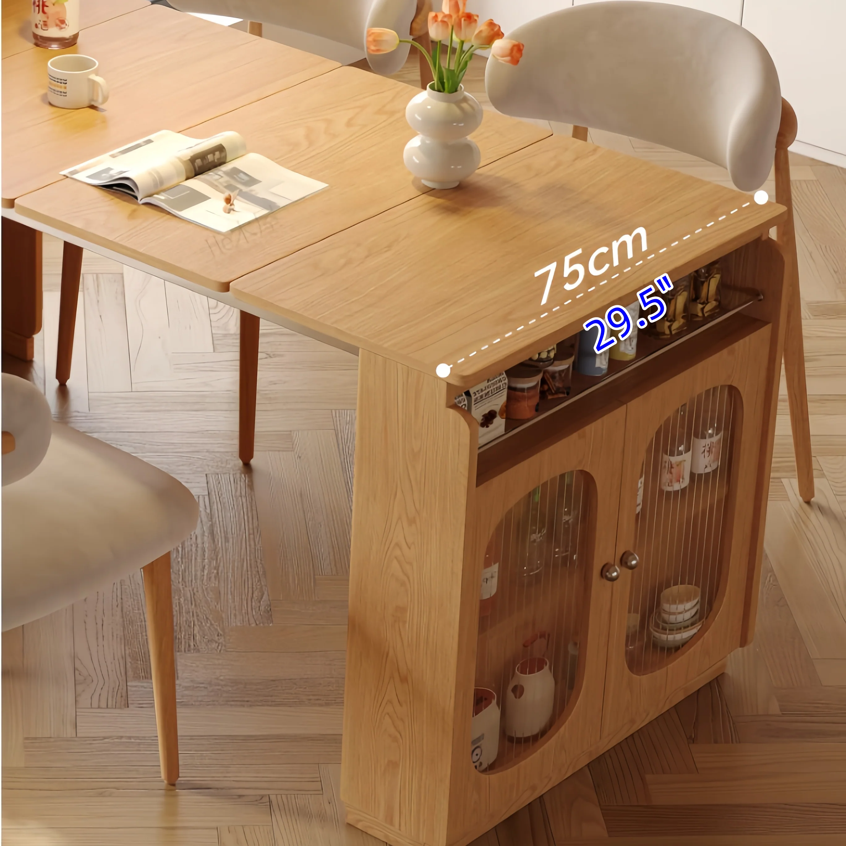 Solid Wood Kitchen Island Cabinet with Extendable Table - Image 8