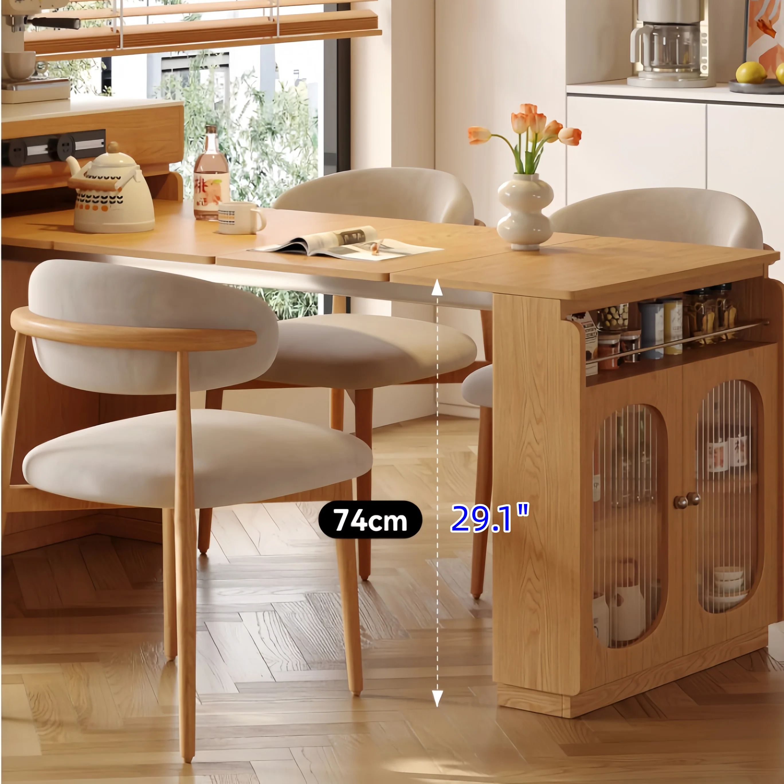 Solid Wood Kitchen Island Cabinet with Extendable Table - Image 9