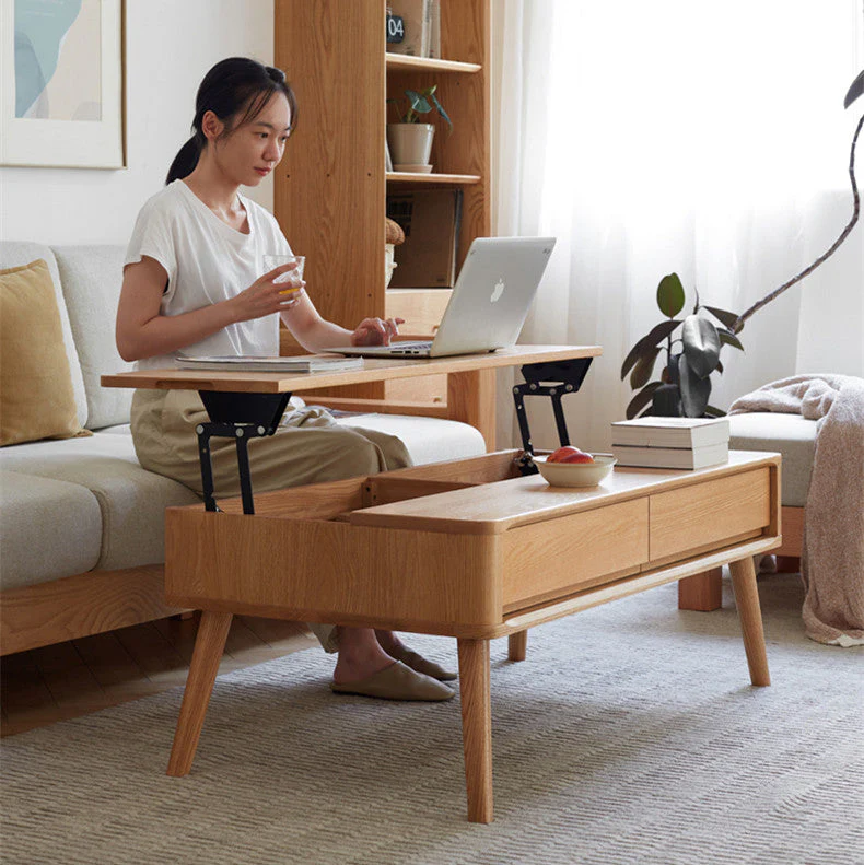 Solid Wood Lift Top Coffee Table with Drawers and Hidden Storage Compartments - Image 3