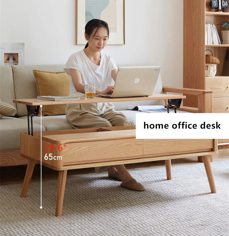 Solid Wood Lift Top Coffee Table with Drawers and Hidden Storage Compartments - Image 4