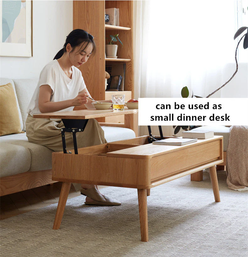 Solid Wood Lift Top Coffee Table with Drawers and Hidden Storage Compartments - Image 5