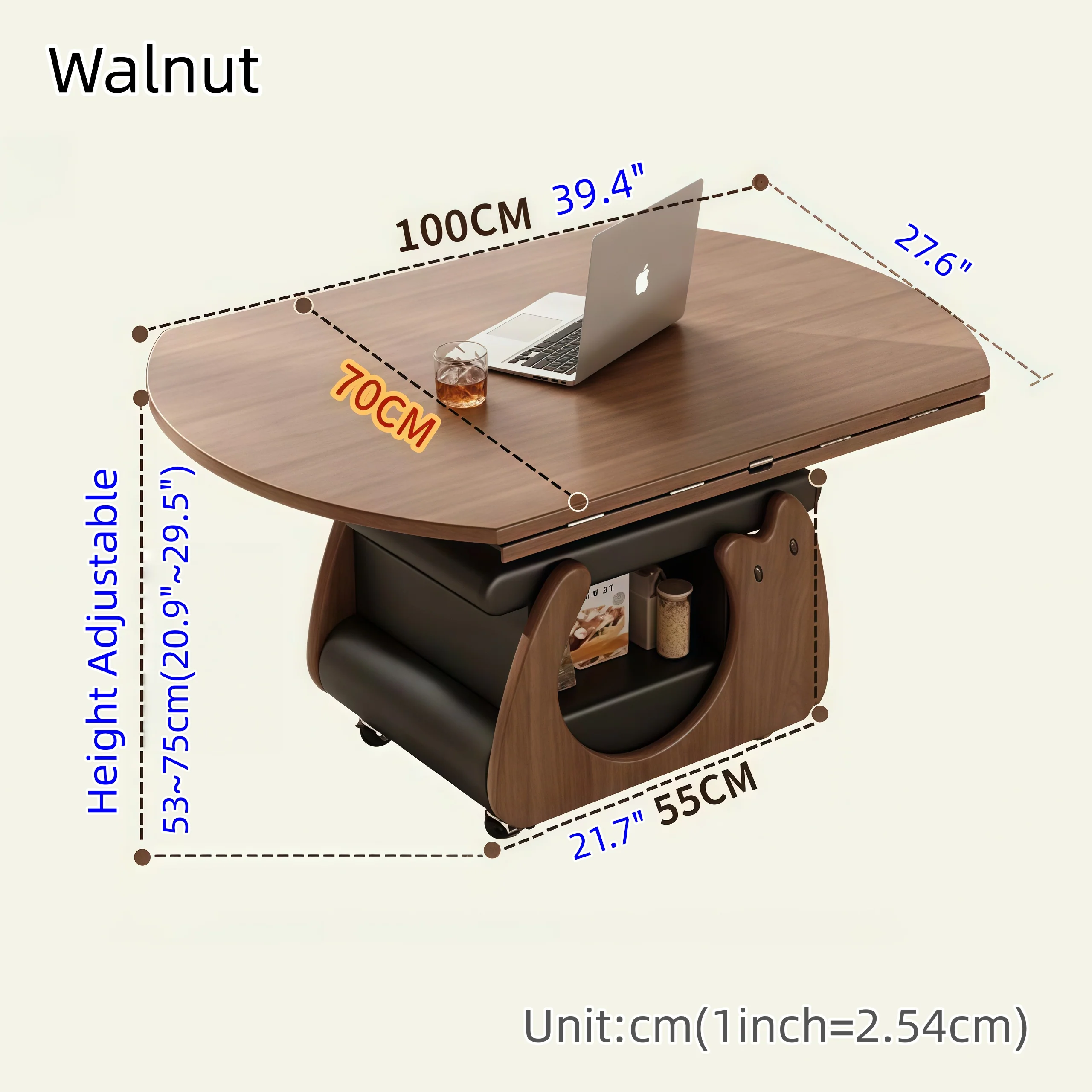 Solid Wood Liftable & Foldable Coffee Table with Storage and Universal Wheels - Image 11