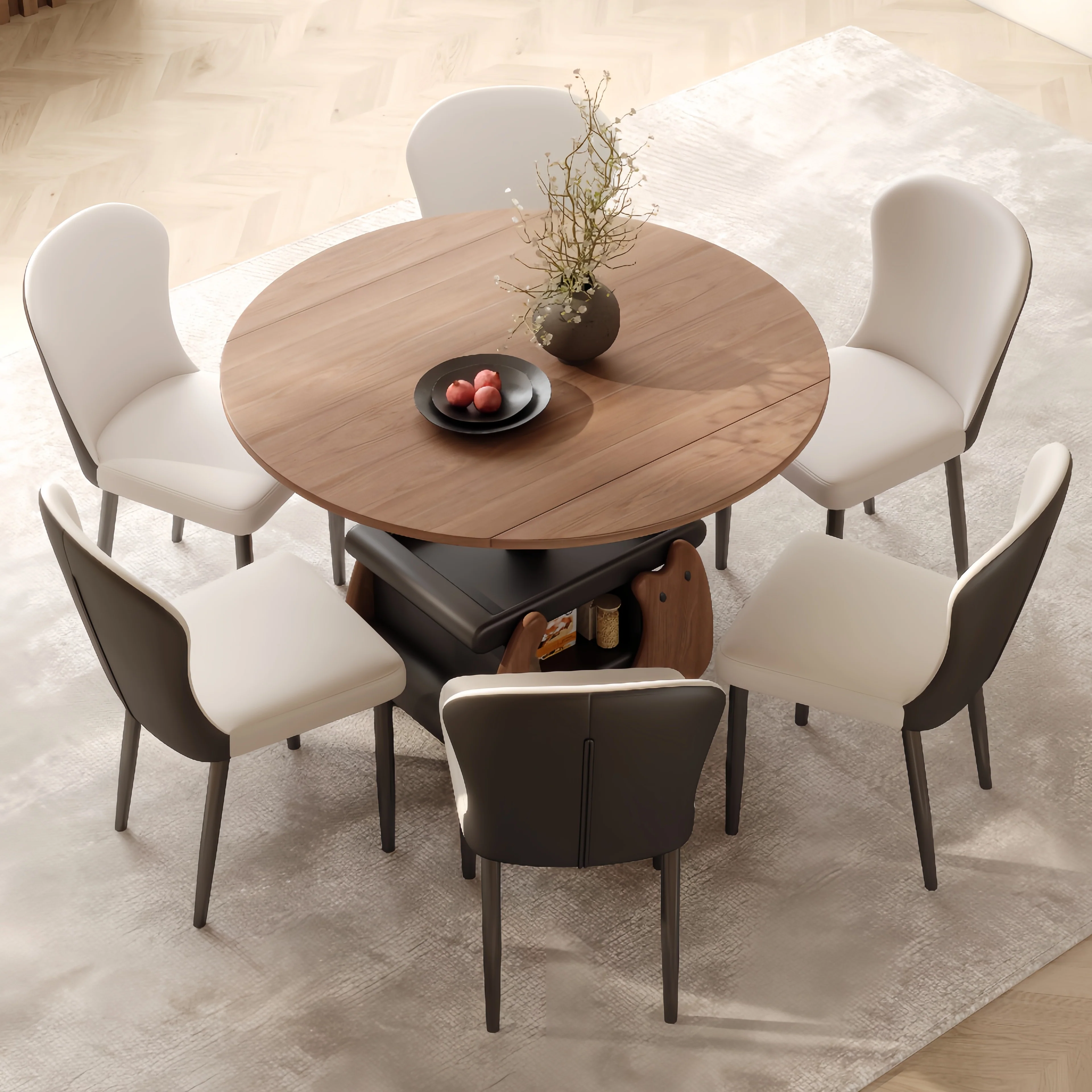 Solid Wood Liftable & Foldable Coffee Table with Storage and Universal Wheels - Image 5