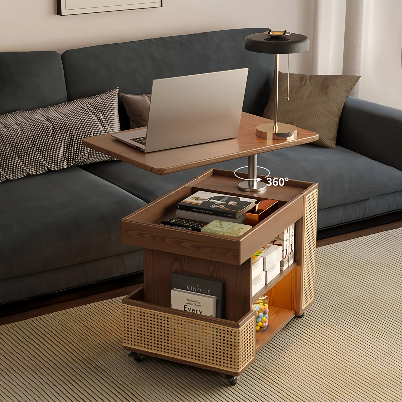 Solid Wood Liftable Tabletop Coffee Table with Storage and Universal Wheels - Image 6