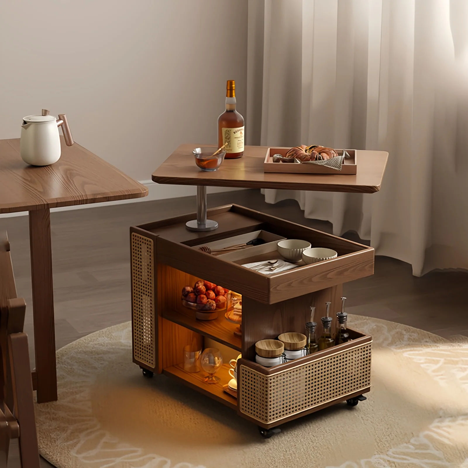 Solid Wood Liftable Tabletop Coffee Table with Storage and Universal Wheels - Image 7