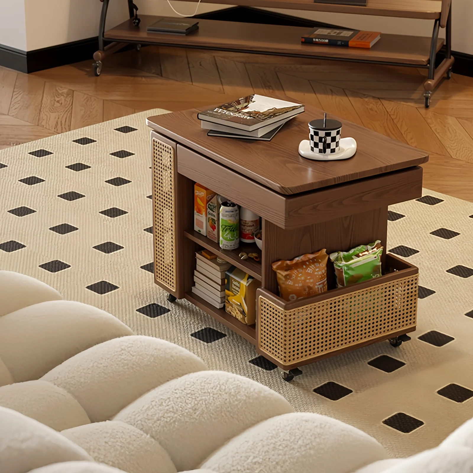 Solid Wood Liftable Tabletop Coffee Table with Storage and Universal Wheels - Image 8