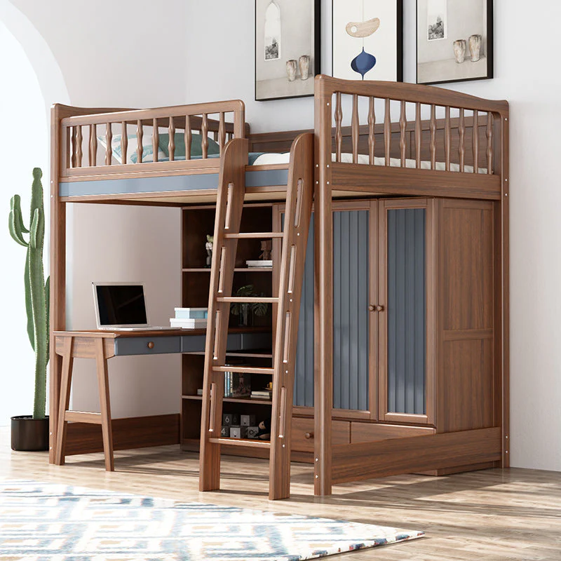 Solid Wood Loft Bed With Wardrobe and Desk - Image 3