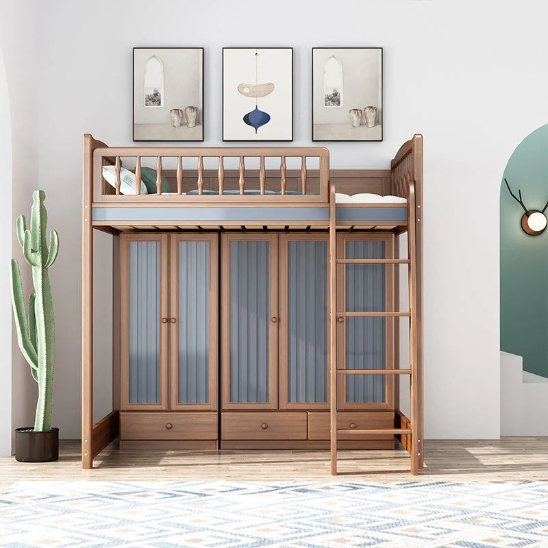 Solid Wood Loft Bed With Wardrobe and Desk - Image 4