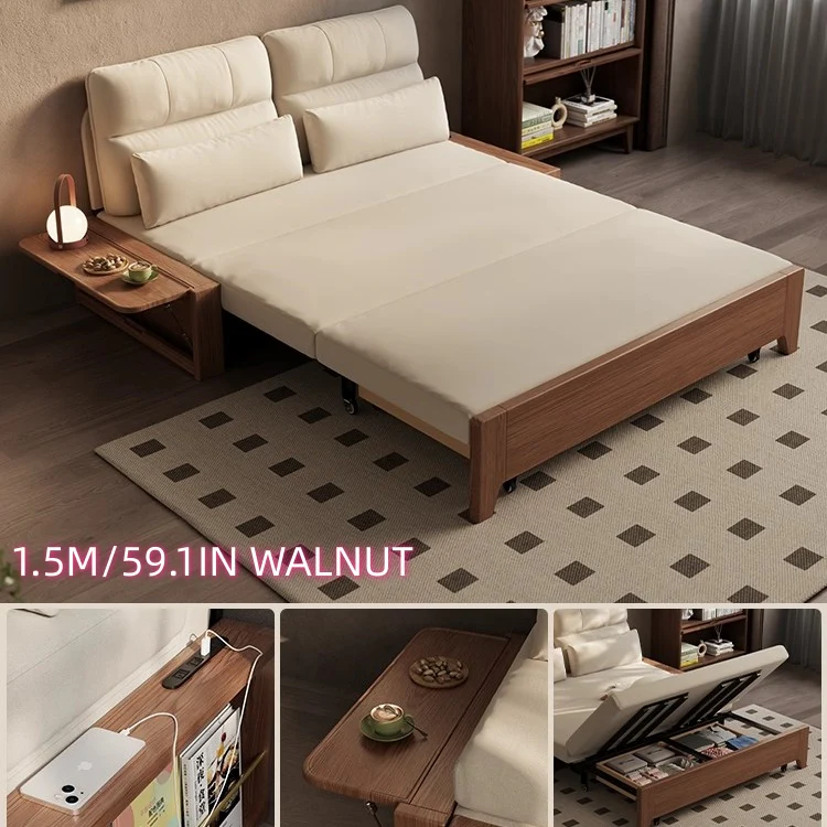 Solid Wood Metal Frame Convertible Sofa Bed with Hidden Storage - Image 12