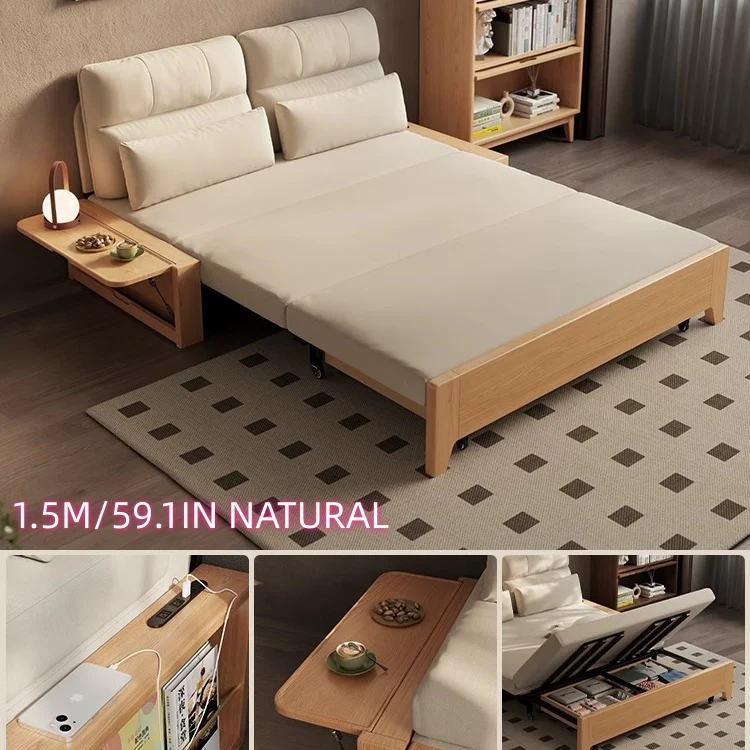 Solid Wood Metal Frame Convertible Sofa Bed with Hidden Storage - Image 13