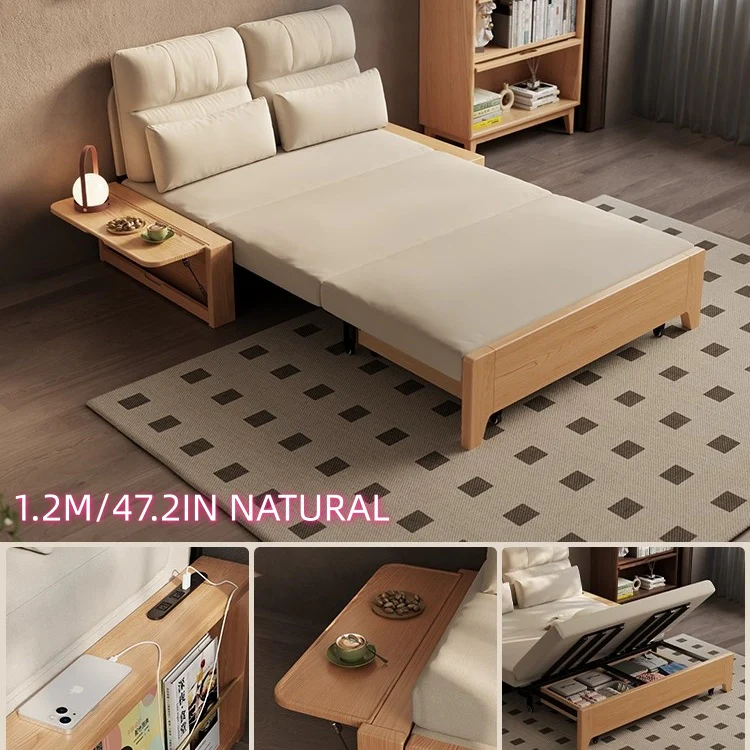 Solid Wood Metal Frame Convertible Sofa Bed with Hidden Storage - Image 14