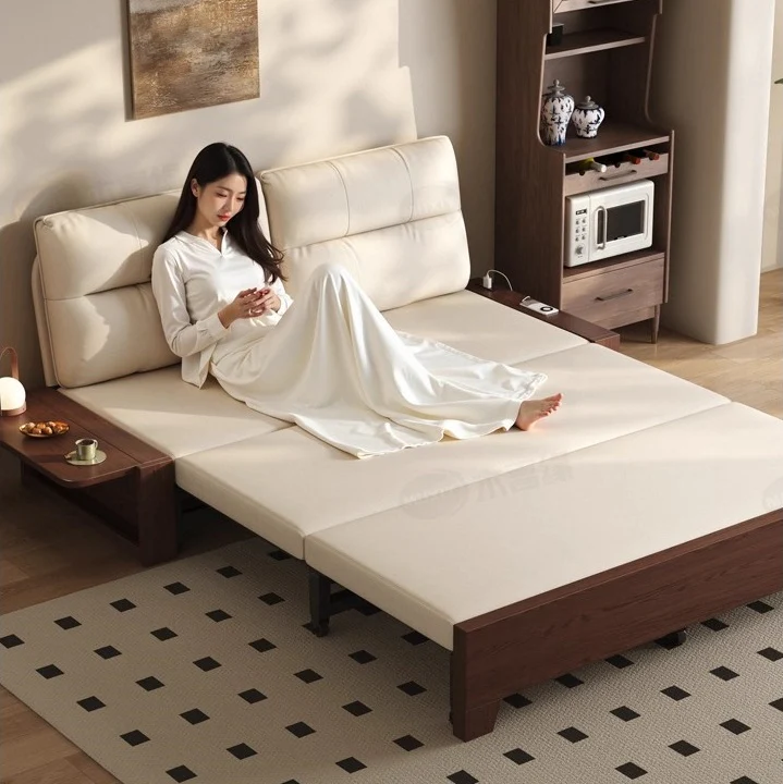 Solid Wood Metal Frame Convertible Sofa Bed with Hidden Storage - Image 5