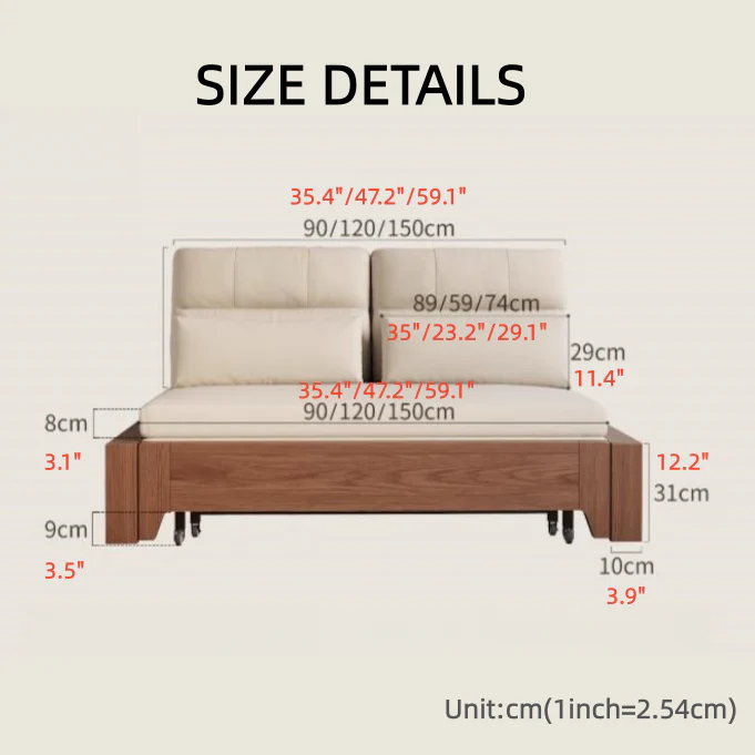 Solid Wood Metal Frame Convertible Sofa Bed with Hidden Storage - Image 9
