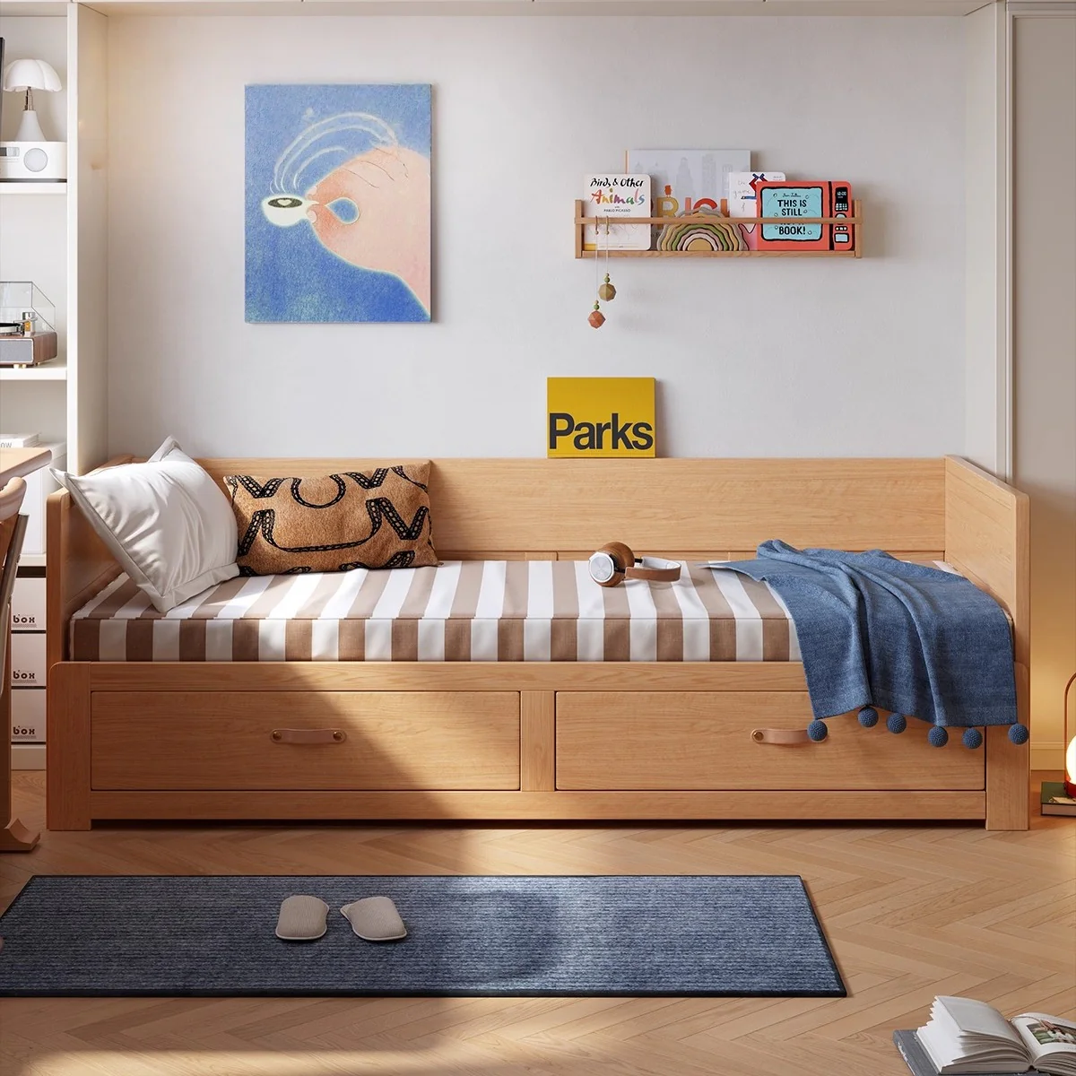 Solid Wood POLKA Pull Out Sofa Bed with Underneath Storage Drawers - Image 2