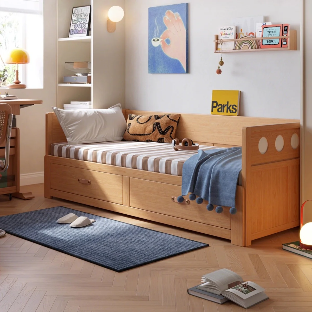 Solid Wood POLKA Pull Out Sofa Bed with Underneath Storage Drawers - Image 3