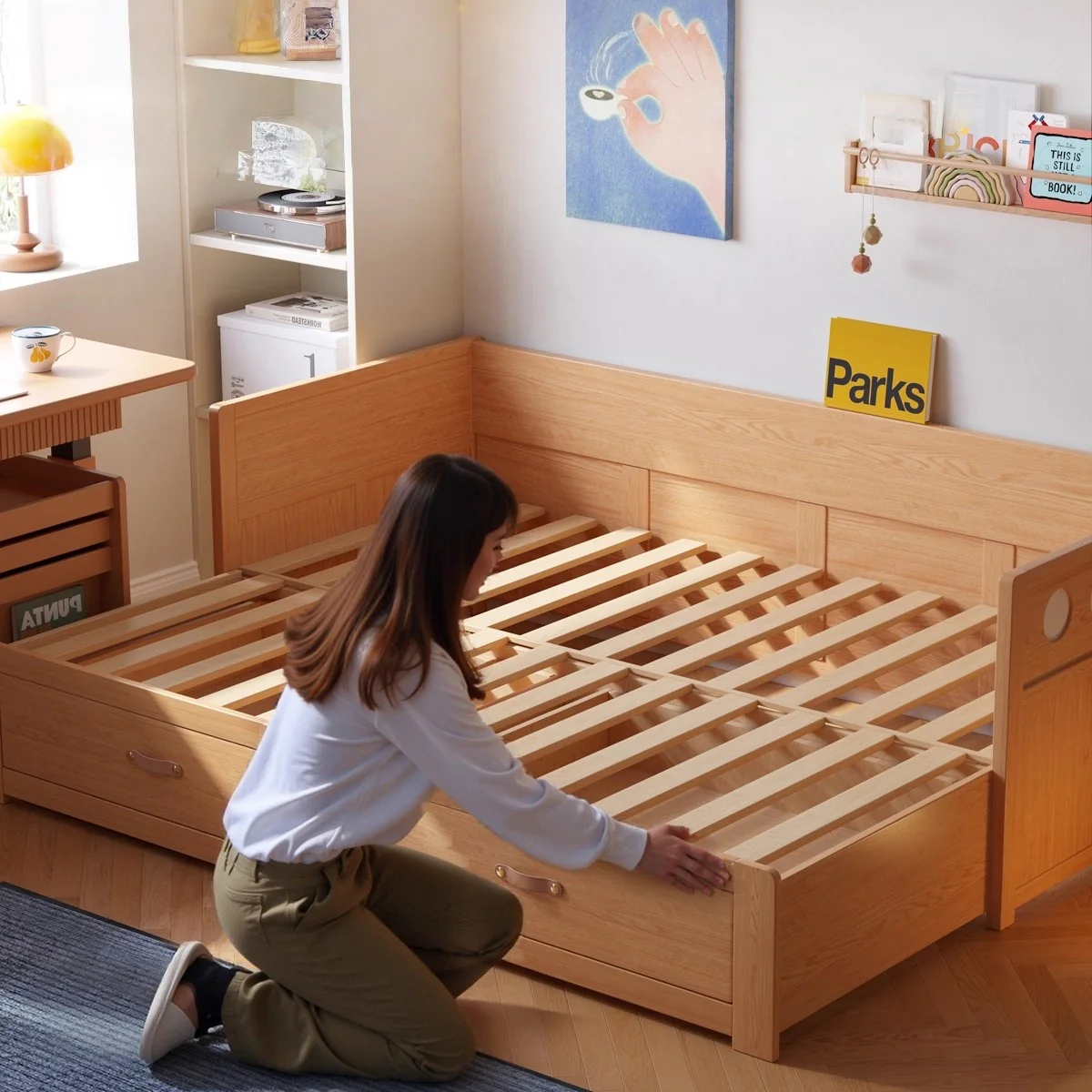 Solid Wood POLKA Pull Out Sofa Bed with Underneath Storage Drawers - Image 5