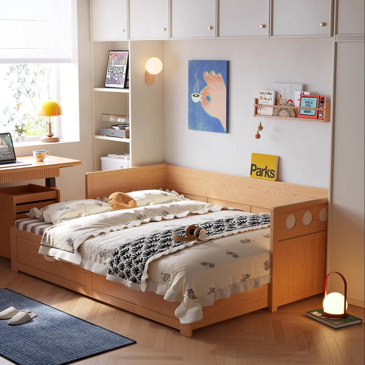 Solid Wood POLKA Pull Out Sofa Bed with Underneath Storage Drawers - Image 6
