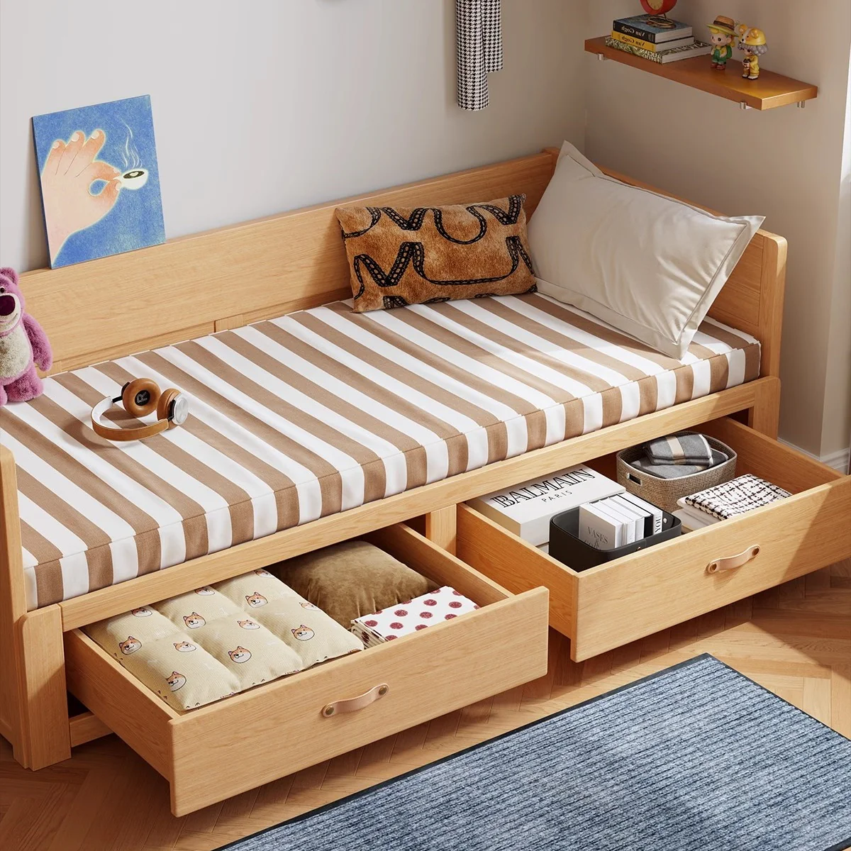 Solid Wood POLKA Pull Out Sofa Bed with Underneath Storage Drawers - Image 7