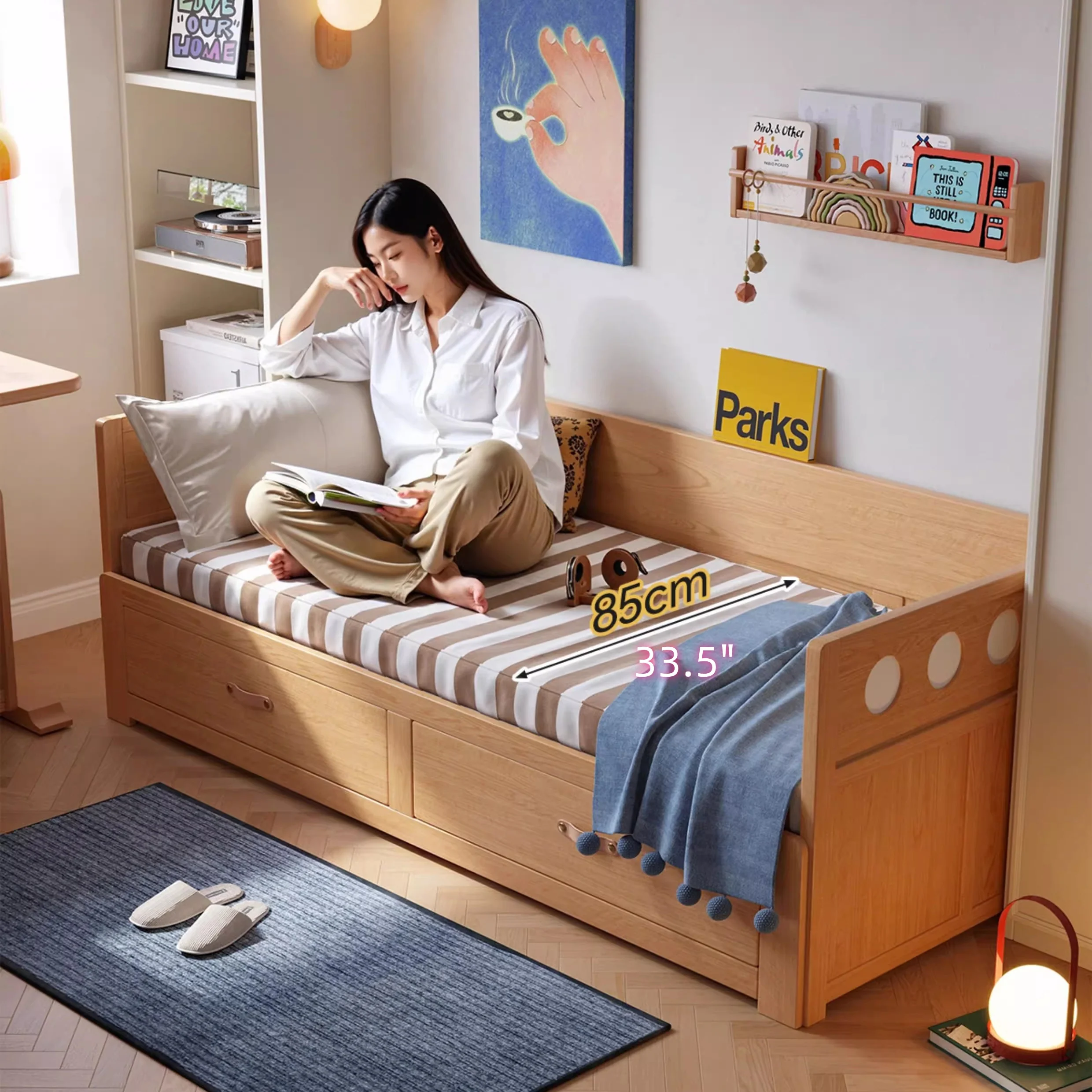 Solid Wood POLKA Pull Out Sofa Bed with Underneath Storage Drawers - Image 9