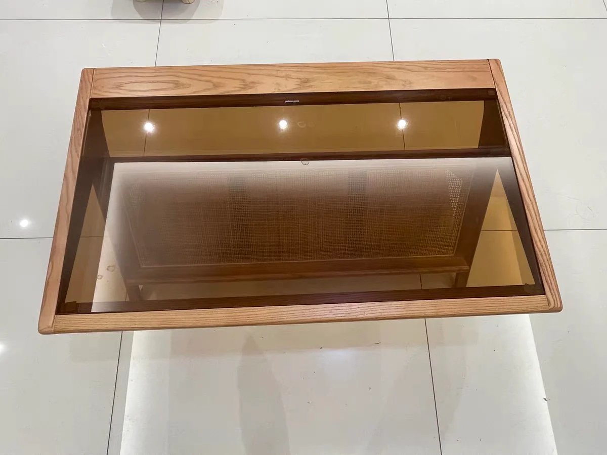 Solid Wood Rectangular Coffee Table with Tawny Tempered Glass Top and Storage - Image 12