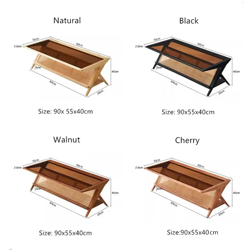 Solid Wood Rectangular Coffee Table with Tawny Tempered Glass Top and Storage - Image 8