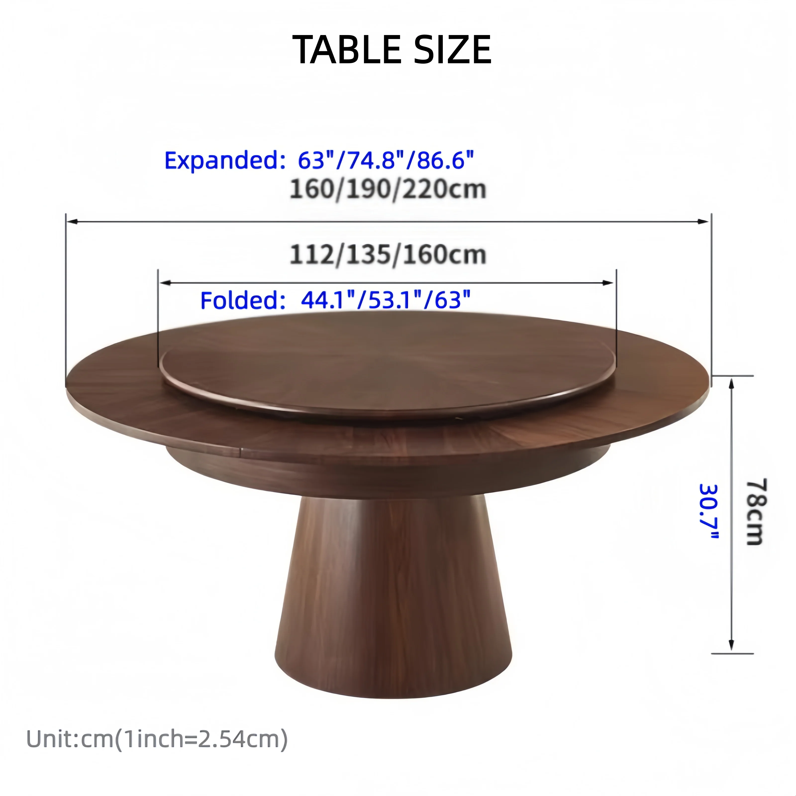 Solid Wood  Round Dining Table with Rotating Expandable Hidden Extension Leaf - Image 7