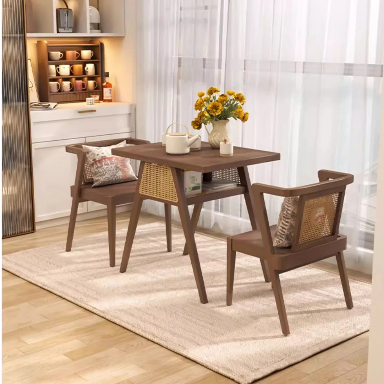 Space Saver Solid Wood Table with 2 Chairs Set - Image 2