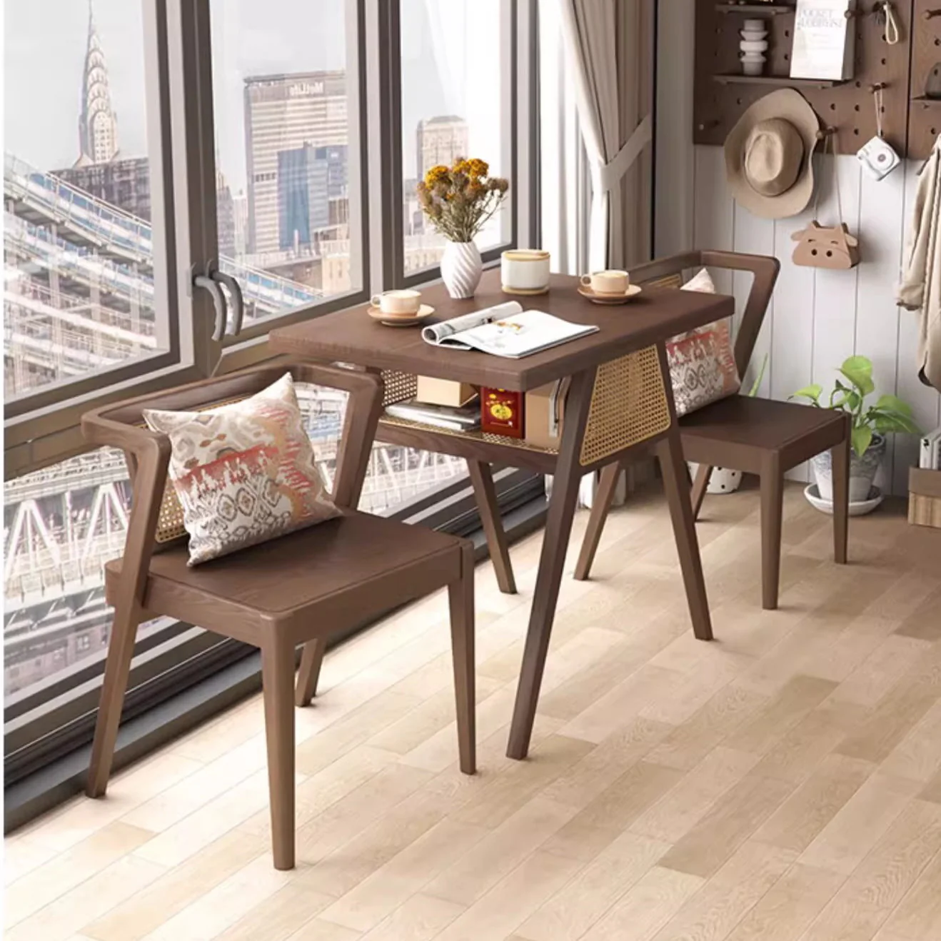 Space Saver Solid Wood Table with 2 Chairs Set - Image 5